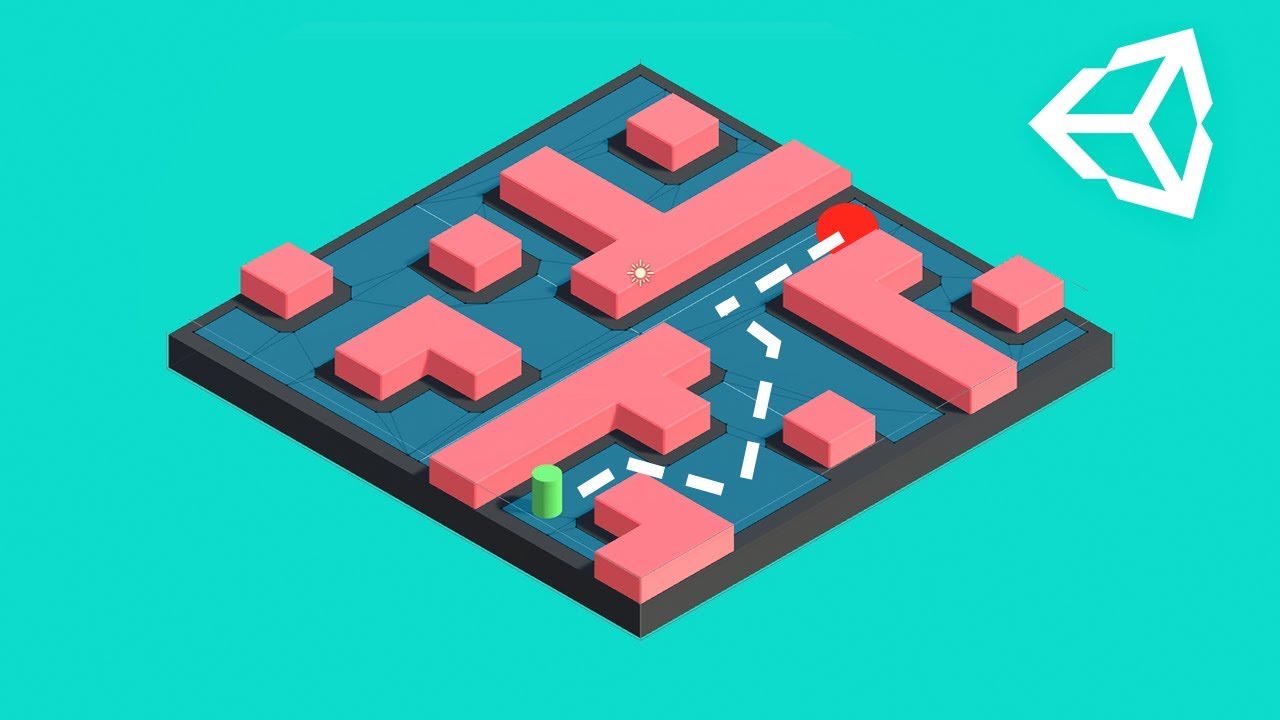 Unity scene showing the NavMesh system with AI agents navigating through a 3D environment